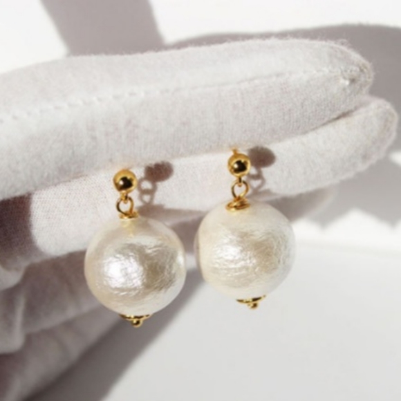 COPY - 18K Gold Filled Cotton Ball Pearl Dangle Earring 925 Sterling Silver Post - Picture 8 of 9